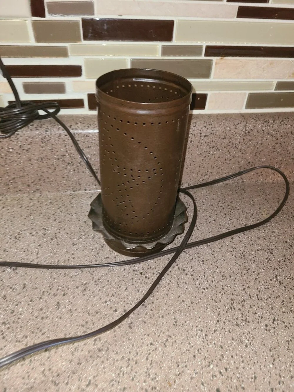 Tin Punched Star Design Night Light dark Brown Free Standing 7